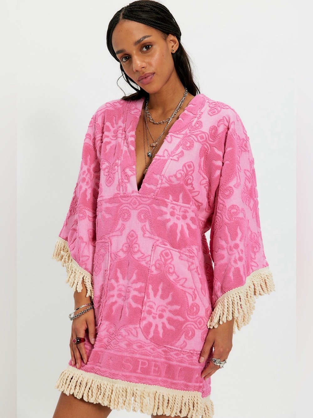 Spell X Free People Pomelo Poncho Margarita Pink Small NWT Terry Cotton Coverup